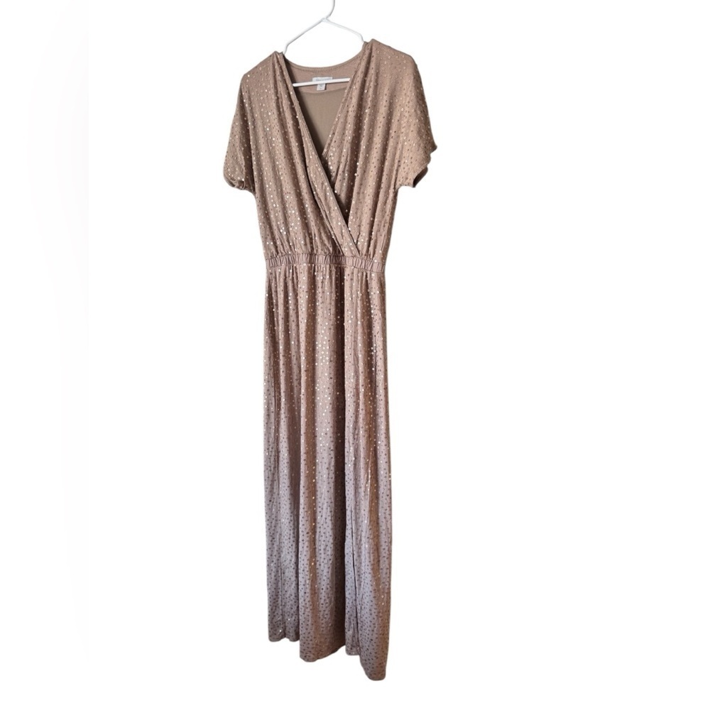 Garnet Hill Champagne Sequined Maxi Dress Size S Knit